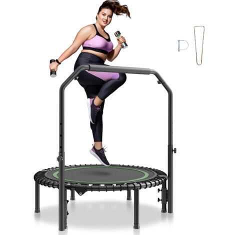 VEVOR Foldable Mini Trampoline, 40 Inch Fitness Rebounder, Max Load 330lbs Exercise Trampoline, Stable & Quiet Trampoline with 4 Level Height Adjustable Foam Handle, for Adults Indoor/Garden Workout