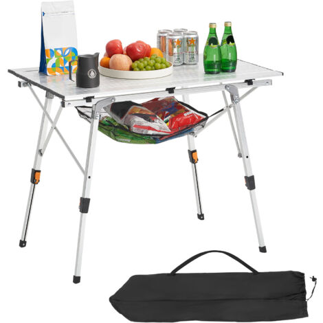 VEVOR Folding Camping Table, Portable Roll Up Side Tables, Lightweight Aluminum Beach Table with Adjustable Height, Top Mesh Layer and Carry Bag, For Outdoor BBQ Tailgating Picnic, Travel, Silver