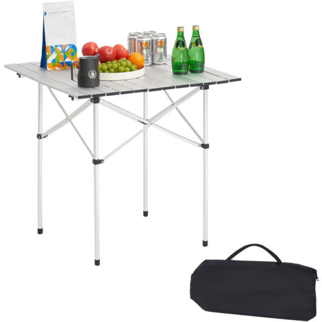 VEVOR Folding Camping Table, Portable Roll Up Side Tables, Small Lightweight Aluminum Beach Table, Compact with Carry Bag, for Outdoor Cooking, Tailgating, Grilling, Picnic, Travel, Silver