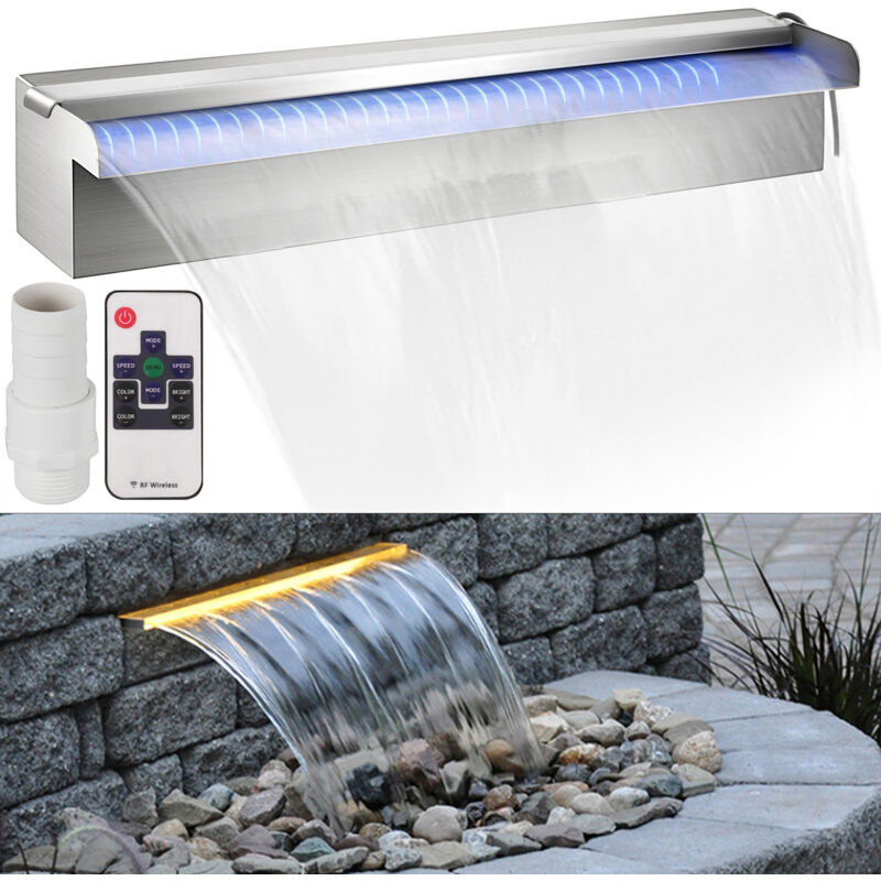 Fontaine de piscine à cascade décorative en acier inoxydable de 17,7 'x 4,5' x 3,1 'avec bande lumineuse à led pour étang de jardin à l'intérieur