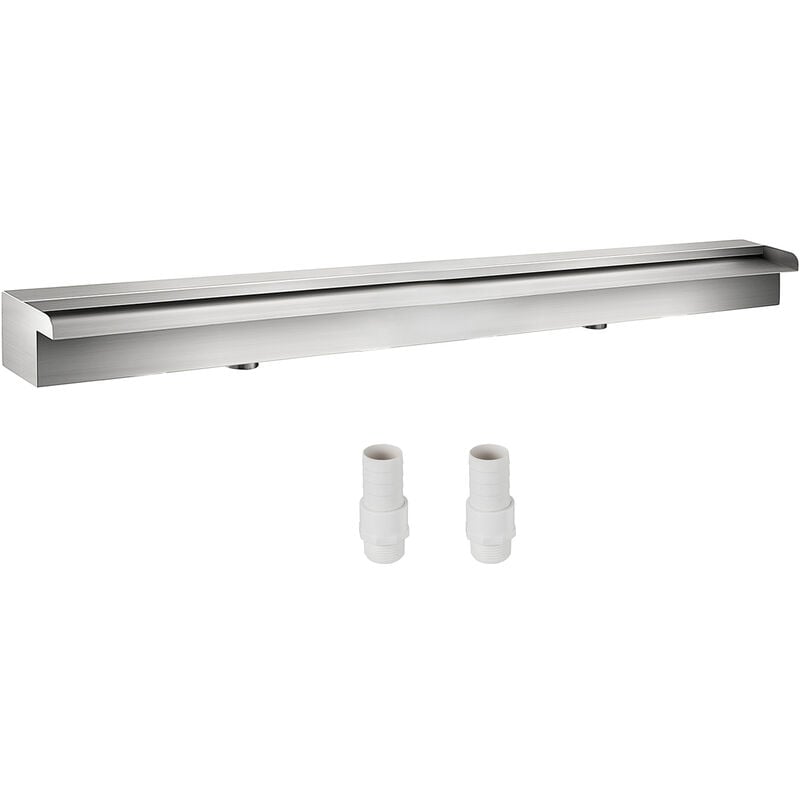 Fontaine de Piscine Etang Argent en Acier Inoxydable 304 Cascade Bassin Exterieur 150 x 11.5 x 8cm avec 2 Conduits deeau pour Durer et Ajoutant une