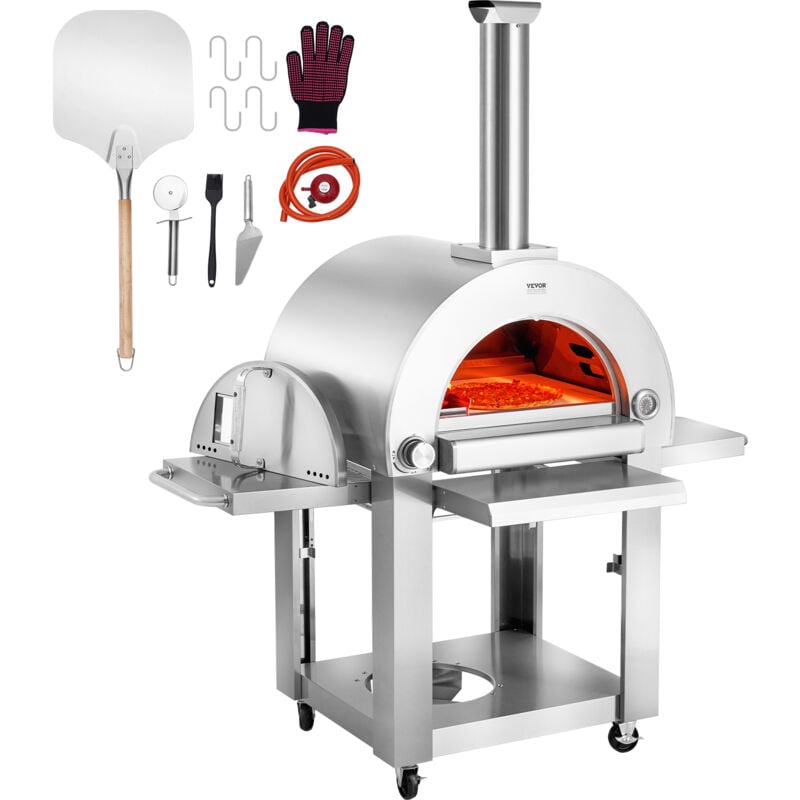 Vevor - Forno per pizza a doppio combustibile uso esterno, Forno per pizza portatile da 22', Forno per pizza per esterni alimentato a pellet gas con