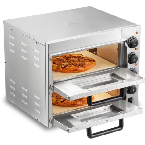 VEVOR Forno per pizza commerciale da banco , doppio strato da 14", forno elettrico per pizza in acciaio inox con pietra e maniglia, macchina per pizza multiuso per interni per ristoranti, pretzel al f