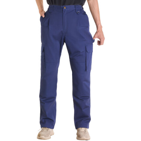 VEVOR FR Pants for Men, 100% Cotton, Flame-Resistant Cargo Pants with Multi-Pockets and Elastic Waist, Reinforced Tear-proof Stitching, Ideal for Welding Work and Casual Wear, XL Size, Dark Blue