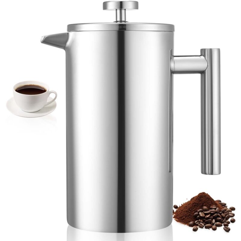 VEVOR French Press Coffee Maker, 1 Liter Stainless Steel Coffee Press Tea Maker with Filter, Large Double Wall Insulated French Presses Cold Brew for