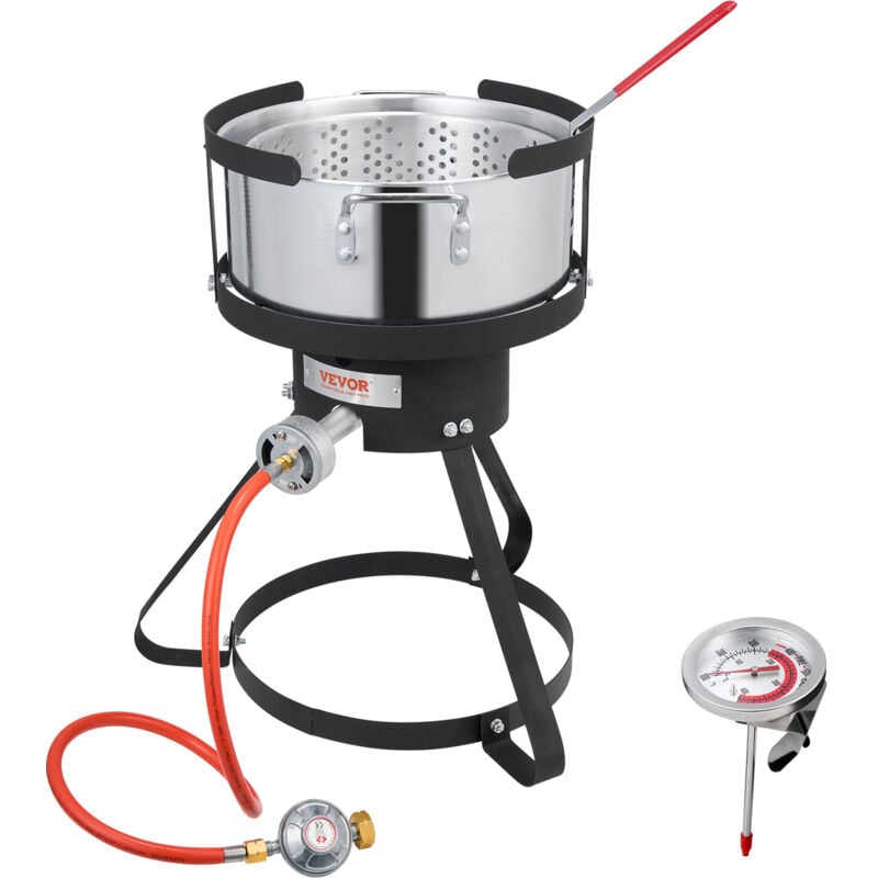 Image of VEVOR Friggitrice per Pesce e Ali di Pollo, Kit per Friggitrice in Alluminio a Propano, Pentola per Friggitrice da 9,35 L con Termometro, Cestello