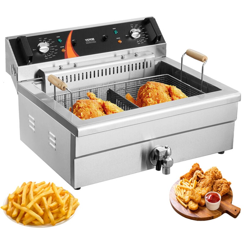 Vevor - Friteuse commerciale 2250 w, friteuses a bain dehuile electrique avec panier, en acier inoxydable, grande capacite 20 l pour cuisine,