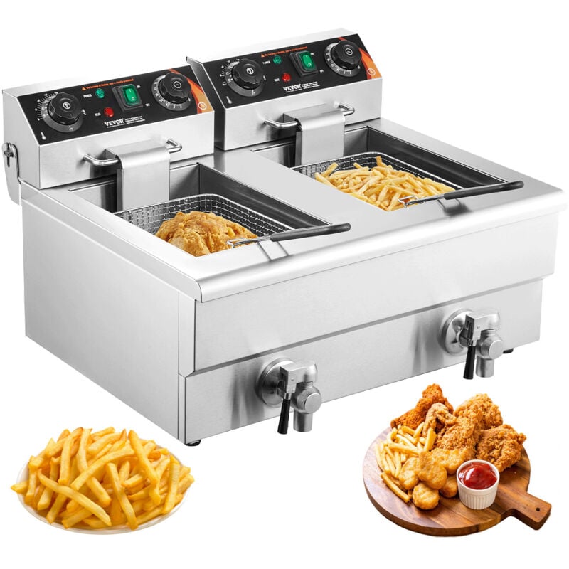 Vevor - Friteuse Electrique Commerciale 2 Cuves de 12 l 6000 w Friteuse a Huile en Inox avec 2 Paniers a Frire Temperature et Temps Reglable 50-200