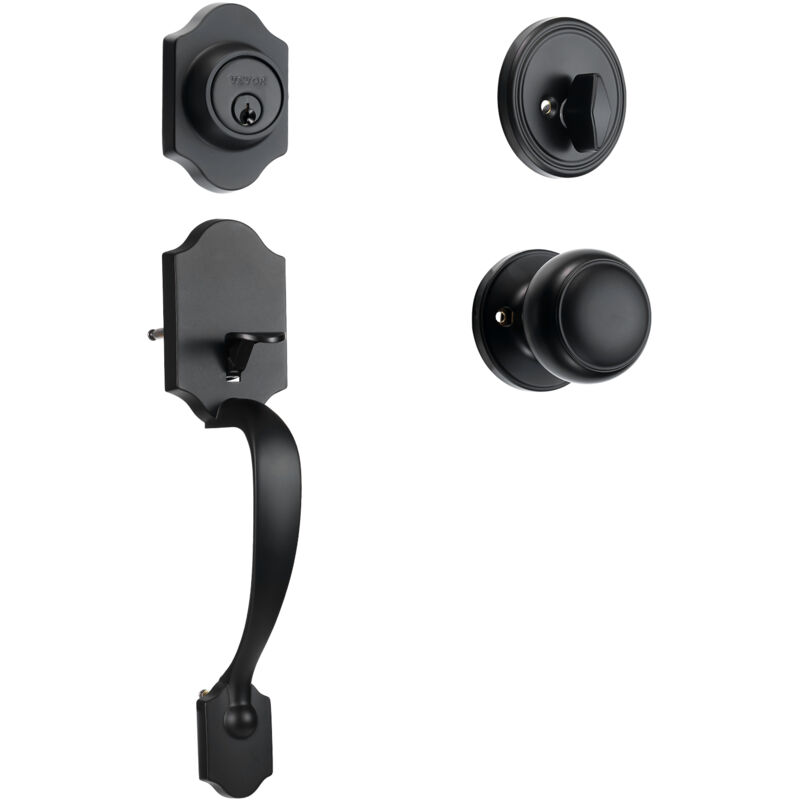 VEVOR Front Door Handle and Deadbolt Set, Matte Black Front Door Lock Set with Interior Knob, Adjustable Hole Spacing Single Cylinder Handleset, for