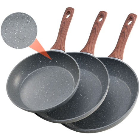 VEVOR Frying Pan Skillet, Aluminum Egg Fry Pans, 3 Piece Set (250, 280, 325 mm), Nonsitck Heavy-Duty Skillets with Heat-Resistant Handle, Chef's Kitchen Cookware, for Gas, Electric, Induction, Grey