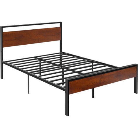 VEVOR Full Size Bed Frame, 14 Inch Black Metal Platform Bed Frame with Retro Brown Wooden Headboard and Footboard, Large Under-Bed Storage, Non-Slip Without Noise, No Box Spring Needed, Easy Assembly