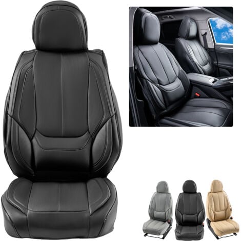 VEVOR Fundas de Asiento Universales Delanteros, 6 Piezas de Funda de Asiento de Piel Sintetica, Diseño Completamente Cerrado, Reposacabezas Desmontable y Compatible con Airbag, para los Coches, Negro