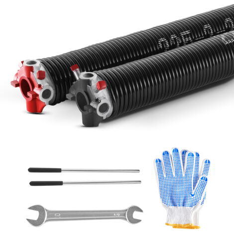 VEVOR Garage Door Torsion Springs, Pair of 0.225 x 2 x 24 in, 16000 Cycles, Electrophoresis Black Coated for Replacement, Garage Door Springs with Non-Slip Winding Bars, Gloves and Mounting Wrench