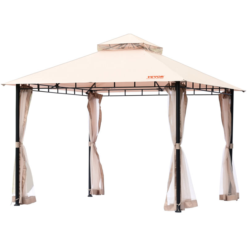 Vevor Gazebo de Jardin 295x295 cm Tonnelle de Terrasse avec Moustiquaire pour 6-8 Personnes avec Cadre Metallique et Polyester 180 g Revetement pu,
