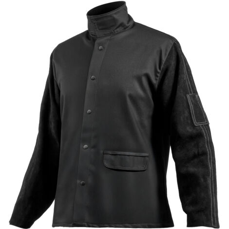 VEVOR Giacca da Saldatura Ignifuga, Taglia L, Giacca di Sicurezza per Saldatura Resistente al Calore, Bottoni Automatici e Tasche, Manica in Pelle di Vacchetta Crosta Resistente, Corpo in Cotone FR