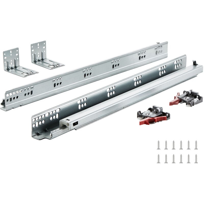 Vevor Glissieres de Tiroir, 6 Paires Coulisses Tiroir a Bille 533,4 mm Silencieuse Fermeture Douce 45,4 kg Montage Lateral Inferieur Rail Guidage