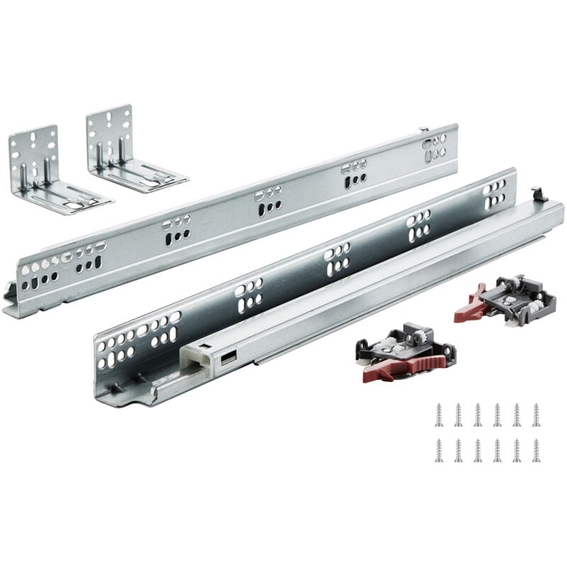 Vevor Glissieres de Tiroir, 6 Paires Coulisses Tiroir a Billes 457 mm Silencieuses Fermeture Douce 45,4 kg Montage Lateral Inferieur Rail Guidage