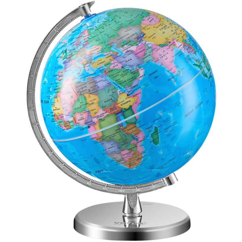 Globe terrestre rotatif avec support, 203,2 mm, globe geographique educatif avec fuseau horaire precis, materiau abs, globe rotatif a 360° pour