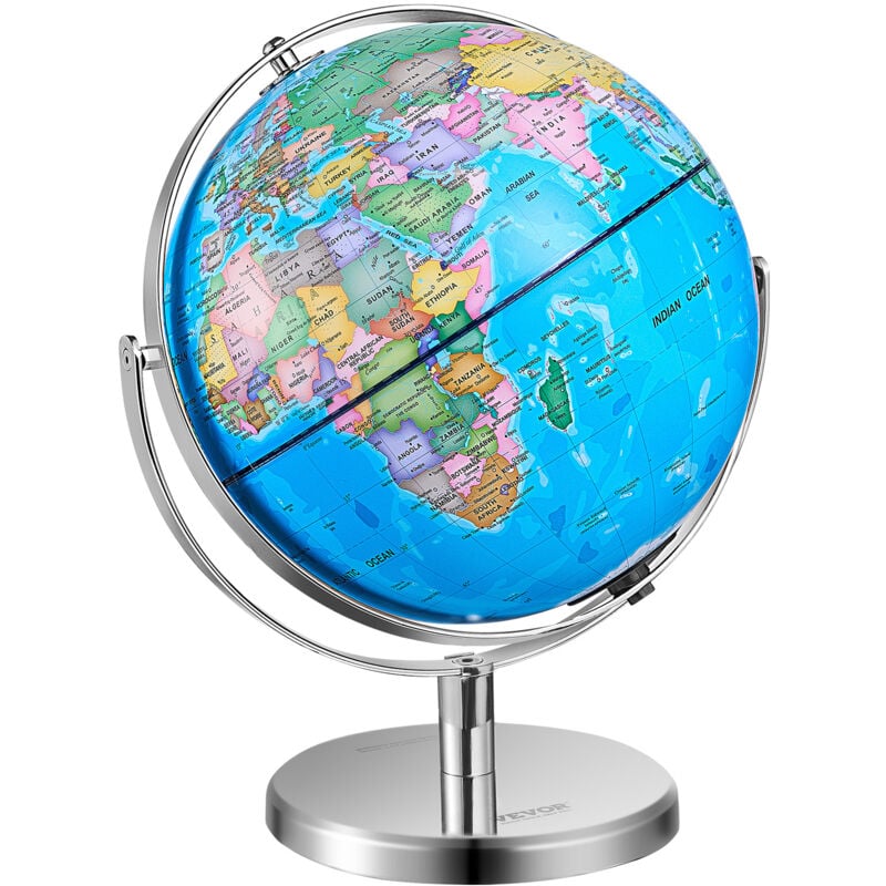 Globe terrestre rotatif avec support, 330,2 mm, globe geographique educatif avec fuseau horaire precis, materiau abs, globe rotatif a 720° pour