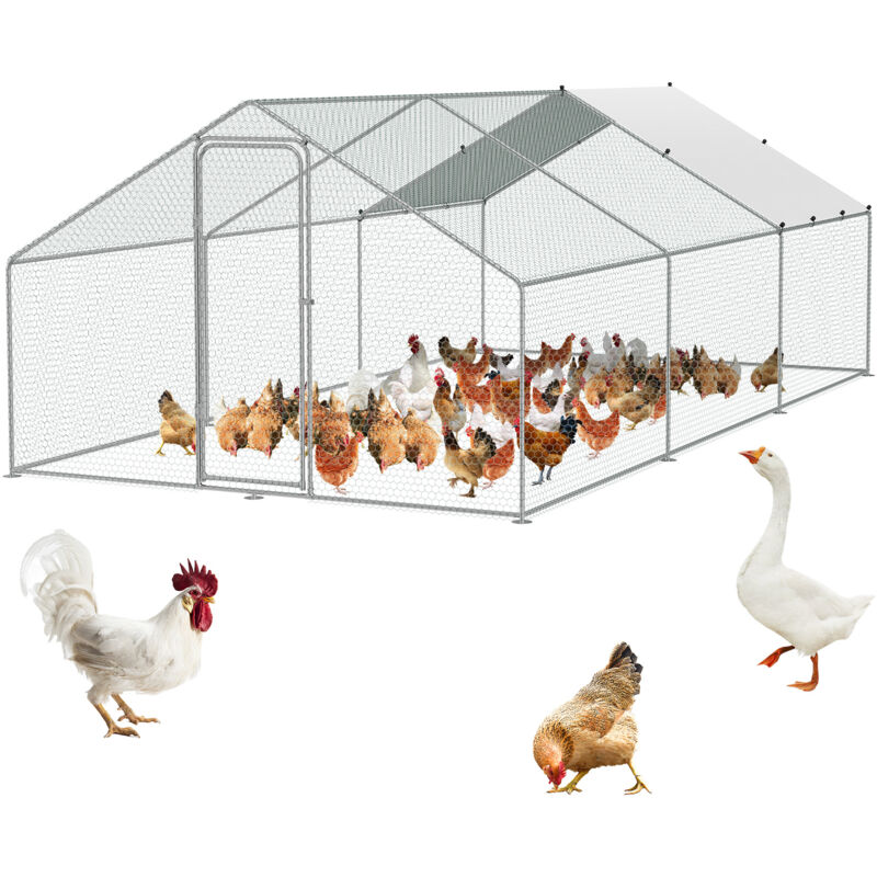 Vevor Grand poulailler en metal, 9,8 x 19,3 x 6,5 pieds, enclos de poulet pour cour avec couverture, poulailler a toit en fleche avec verrou et