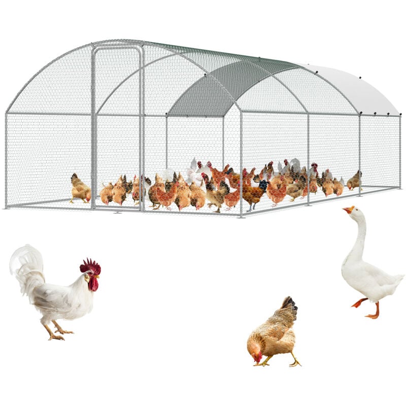 Vevor - Grand poulailler en metal avec enclos, 3x5,88x1,99 m, enclos de poules avec couverture poulailler a toit en dome verrou de securite pour