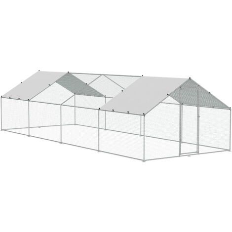 VEVOR Grande Pollaio in Metallo con Recinto, 3 x 7,83 x 1,99 m Recinto per Galline da Cortile con Copertura, con Blocco di Sicurezza per Esterni Cortile, Fattoria, Gabbia per Anatre Conigli Pollame