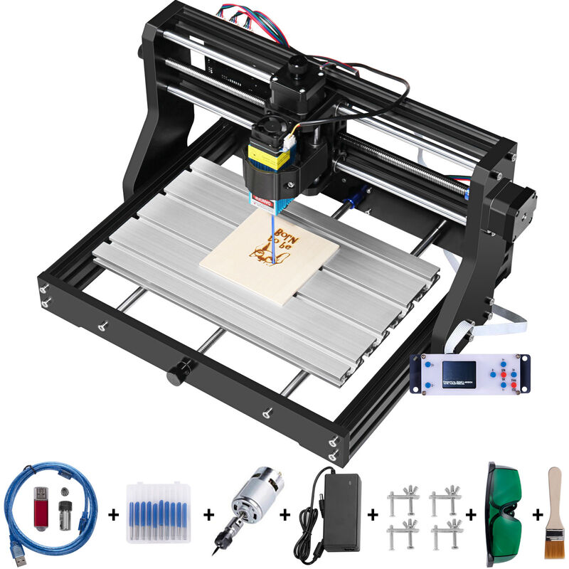 Vevor Kit de Machine de Gravure Laser cnc 3018 Pro Routeur 3 Axes 300x180x45 mm diy Kit Gravure avec ​Module Laser 15 w, Gravure au Laser Tableau de
