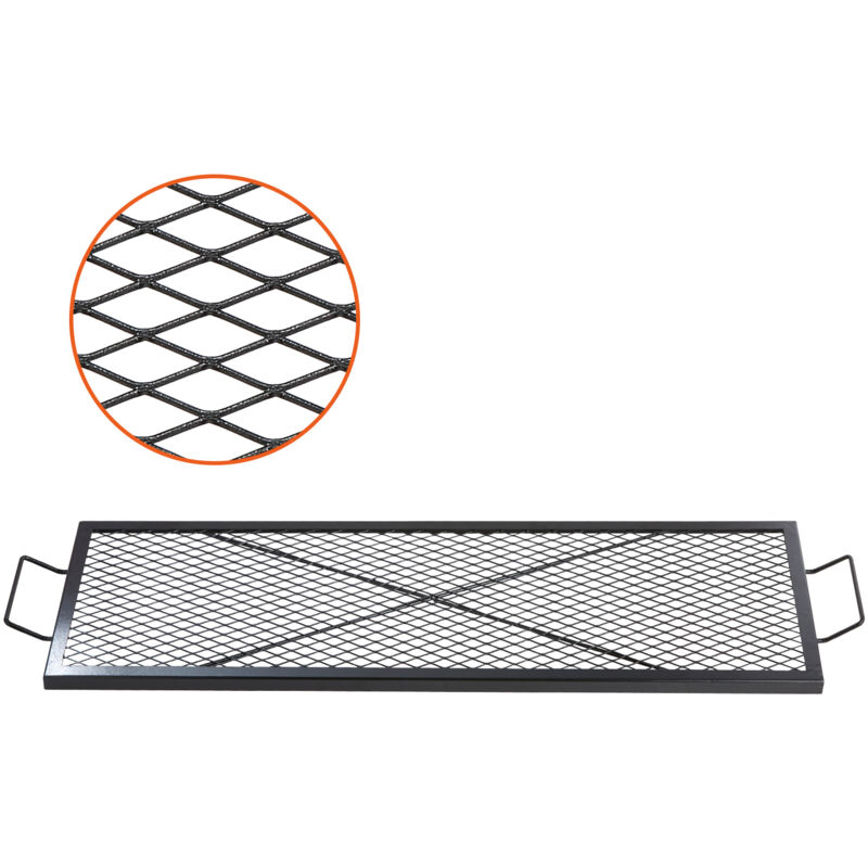 VEVOR 1110 x 380 x 25 mm X-Marks vuurkorf grillrooster, rechthoekig grillrooster, kampvuur BBQ grillrooster van staal met handvat, draagbaar kampeerkookgerei voor buitenfeesten, zwart