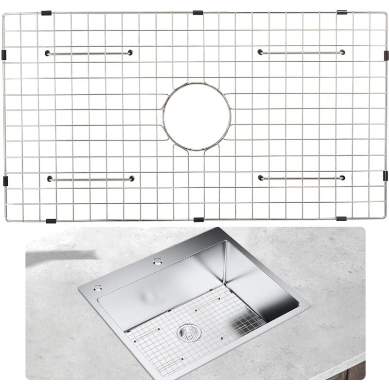 Vevor Grille de Fond deEvier 72,5x39,5x2,54 cm Tapis deEvier Cuisine en Inox 304 Vidange Centree Rayon deAngle R20 Accessoire deEvier pour Deposer