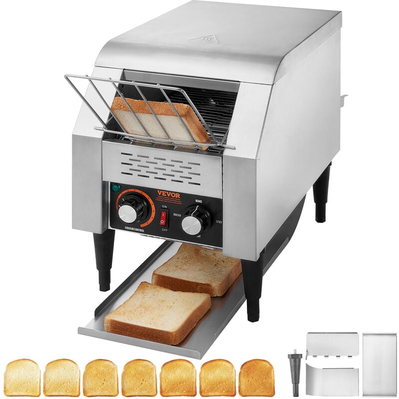 Vevor Grille-Pain a Convoyeur Commercial 150 Tranche par Heure Toaster Grille Pain Inox 1300 w 7 Reglages de Vitesses avec Ramasse-Miettes pour Petit