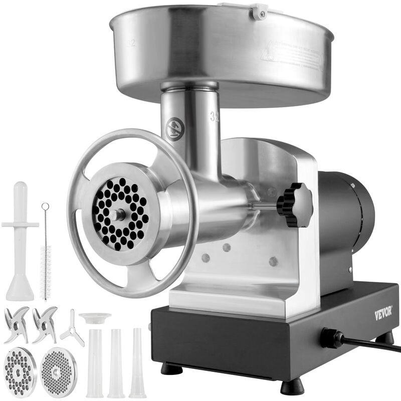VEVOR Hachoir a Viande 1100 W Hachoir Electrique Multifonctionnel 450 kg/h 2 Lames 2 Plaques de Broyage Poussoir a Saucisses en Acier et Inox