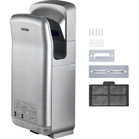 VEVOR Händetrockner 2kW Kommerzieller elektrischer Händetrockner HEPA-Filter Wandhandtrockner Luftgeschwindigkeit 100m/s Händeföhn 8-10 Sekunden zum Trocknen Silber für Flughäfen Büros Schulen usw.