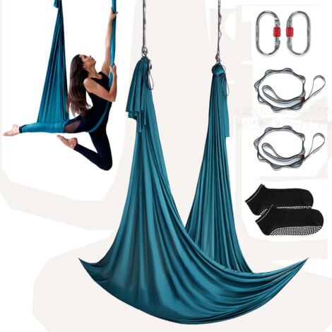 MOPHORN VEVOR Hamac de Yoga Aerien 5x2,8 m Kit Balancoire de Yoga Inversion Danse Aerienne en Nylon 100 g/m² Charge 1000 kg Vol Anti-gravite deAir pour Fitness Musculation Pilates Gym Maison Studio Vert
