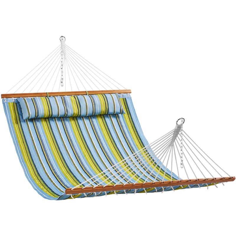 Vevor Hamac double en tissu matelasse, capacite 217 kg,hamac double 3,7 m barres deecartement bois dur pour 2 personnes et oreiller amovible chaines