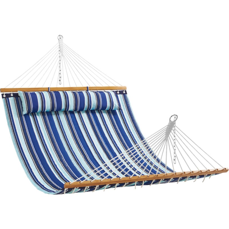 Vevor Hamac double en tissu matelasse capacite charge 217 kg hamac double 3,7 m avec barres deecartement bois dur pour 2 personnes avec oreiller