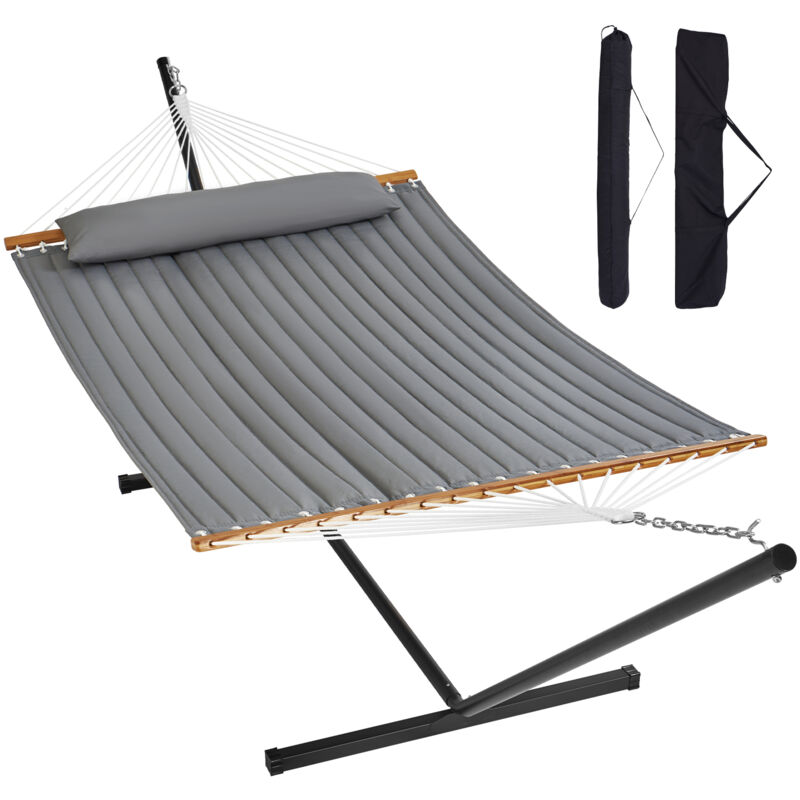 Vevor Hamac pour deux personnes avec support, capacite 217 kg hamac double support acier 12 pi et sac de transport portable et oreiller, hamac