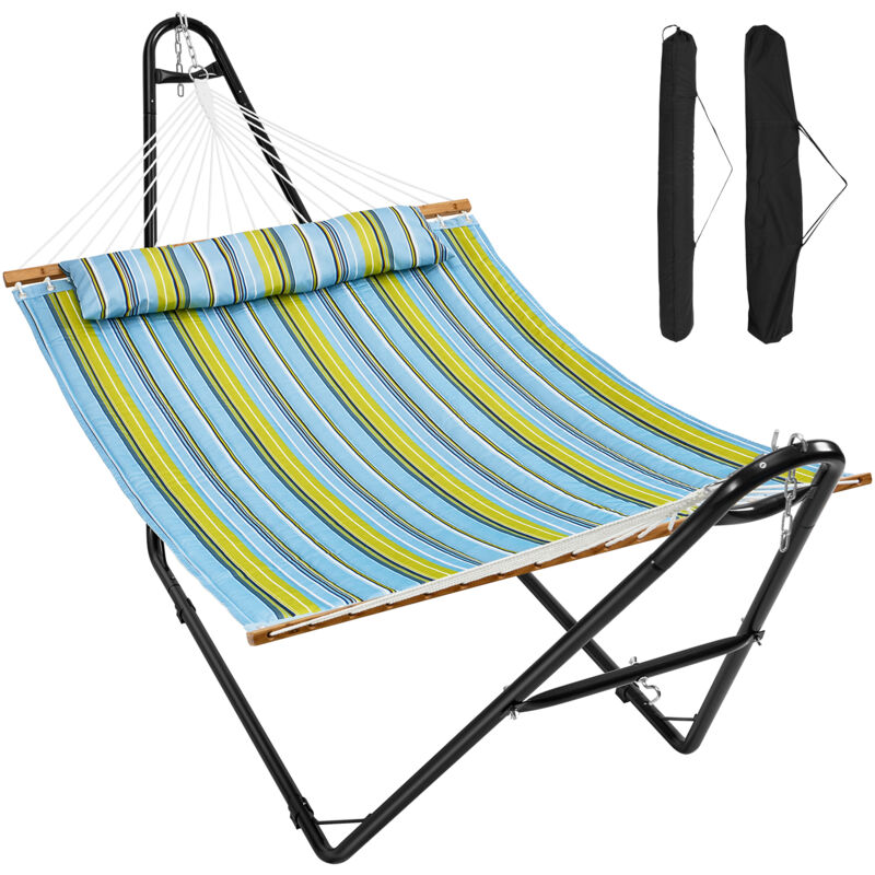 Vevor Hamac pour deux personnes avec support capacite charge 217 kg hamac double avec support en acier portable, sac de transport et oreiller, hamac