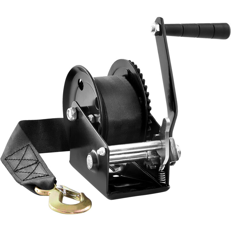 Vevor Hand Winch, 1200 lbs Pulling Capacity, Boat Trailer Winch Heavy Duty Rope Crank with 23 ft Polyester Strap and Two-Way Ratchet, Manual Operated