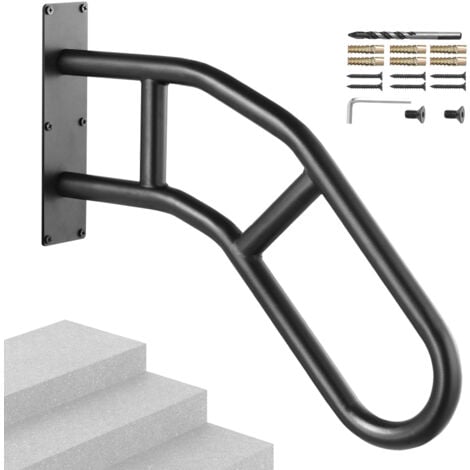 VEVOR Handrails for Outdoor Steps, 29" Length Wall Mount Safety Railings for 1-3 Steps, U-Shaped Handrail with Matte Black Finished, Stair Handrails for Kids, Elderly, Pregnant Women, Disabled