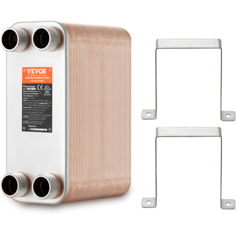 VEVOR Heat Exchanger, 5"x 12" 80 Plates Brazed Plate Heat Exchanger, Copper/316L Stainless Steel Water To Water Heat Exchanger For Floor Heating, Water Heating, Snow Melting, Beer Cooling