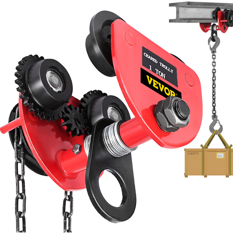Heavy Duty 2T Overhead Geared Beam Trolley Hoist Lifing Tackle w/ Chain - Vevor