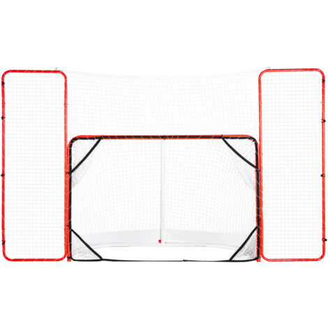 VEVOR Hockey Goal with Backstop and Targets, Street Steel Hockey Net, 72" Pro Hockey Training Goal Set, Portable Indoor Outdoor Hockey Goal with Net, Easy Assemble, White/Red