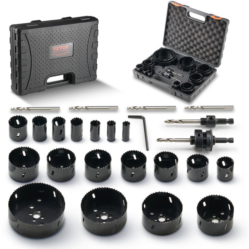 Vevor Hole Saw Kit, 18 pcs Saw Blades, 6 Drill Bits, 1 Hex Wrench, Bi Metal M42 Hole Saw Set with Carrying Case, General Purpose Size from 3/4' to