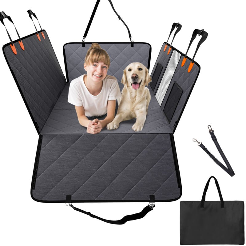 Housse de Siege Arriere Voiture pour Chien, 142x77 cm, Couverture de Protection de Siege, Impermeable, 600D, Charge 181 kg, avec Fenetre en Maille,