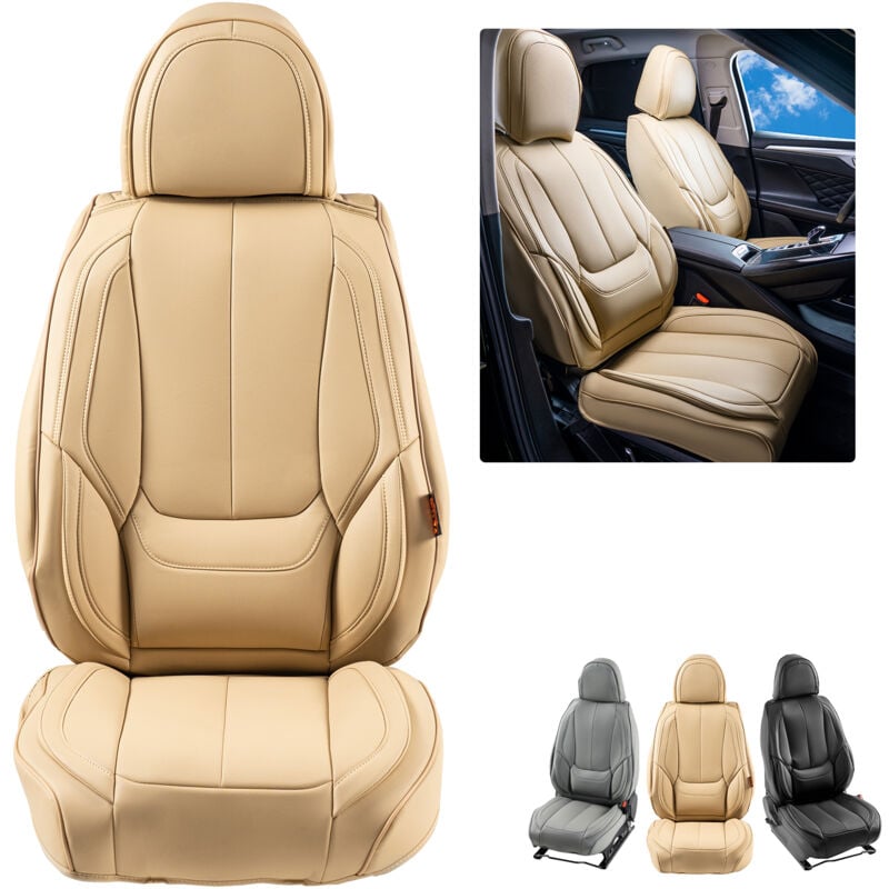 Housses de siege de voiture universelles pour sieges avant, 6 pcs, housse de siege en simili-cuir, conception entierement fermee, appuie-tete
