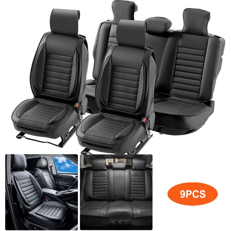 Housses de siege de voiture universelles pour sieges avant et arriere, 9 pcs, housse de siege en simili-cuir, design entierement ferme, appuie-tete