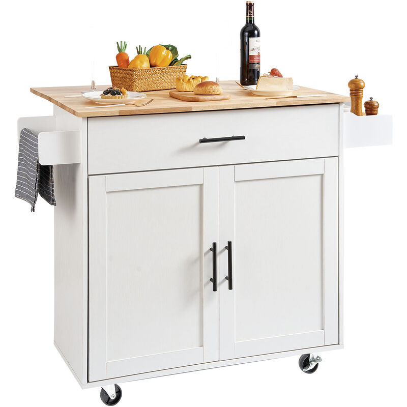 Mophorn - vevor Îlot Central 90x39 cm Desserte de Cuisine a Roulettes 1 Armoire 1 Tiroir Meuble de Cuisine avec Plan de Travail en Bois Abattant