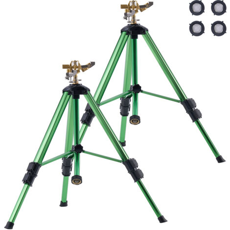 VEVOR Impact Sprinkler on Tripod Base, 2 Packs, Heavy Duty Tripod Sprinklers with Brass Head & G3/4" Connector, 360 Degree Large Area Irrigation Sprinkler, Adjustable Heights Sprinkler for Yard