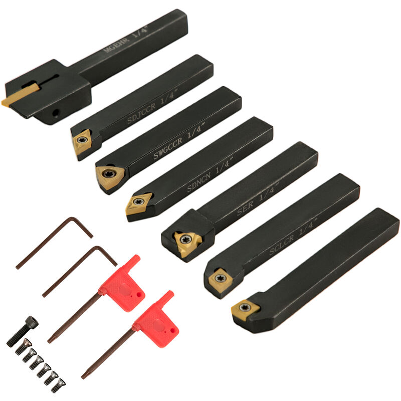 Vevor - Indexable Carbide Tools 1/4' Industrial Lathe Tools 7Pcs/Set Turning Tool Set Super-Hard 40cr Mental Lathe Tools Inserts Carbide Tool Holder