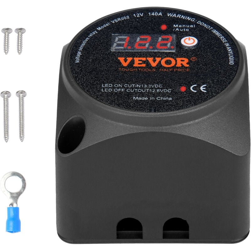 Vevor - Isolateur de batterie double, 12 v 140 a, relais sensible a la tension vsr avec ecran lcd, modes manuel et automatique pour atv, utv,